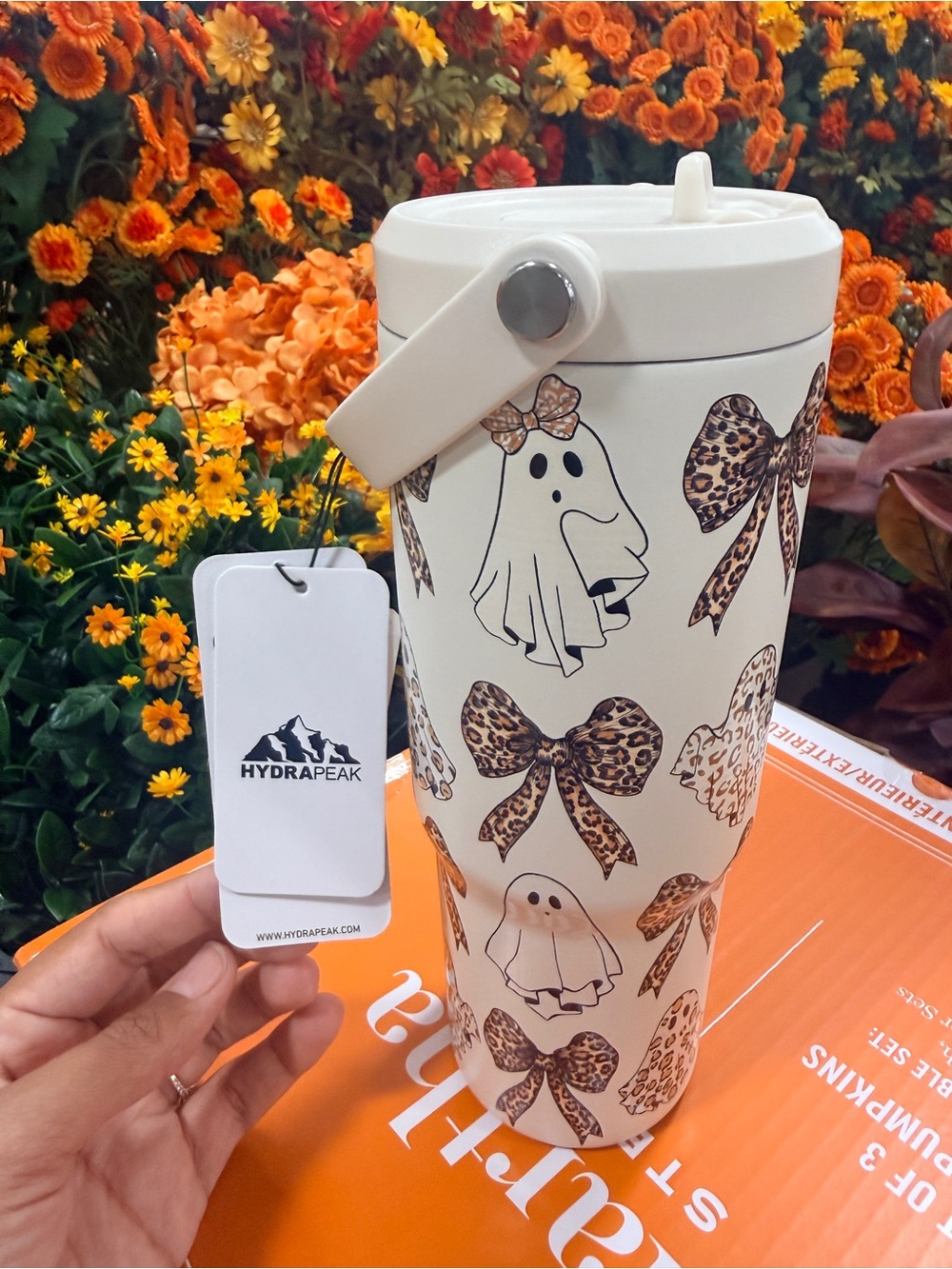 NWT Hydrapeak 40 oz Halloween Ghost Leopard Bow Cup